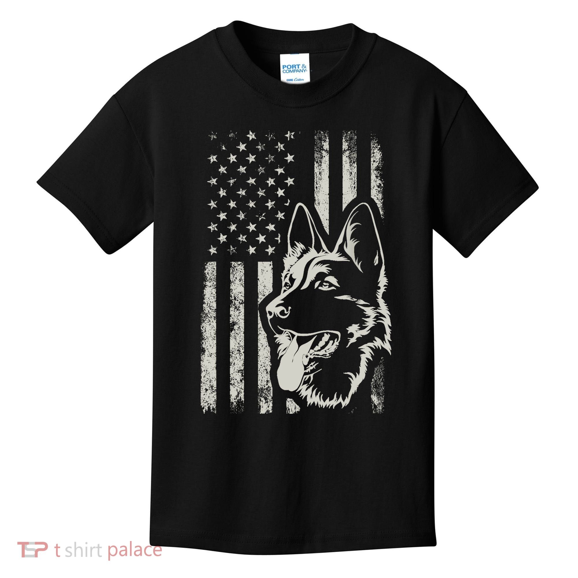 Patriotic German Shepherd AMERICAN FLAG 4th Of July Shepherd Kids T-Shirt