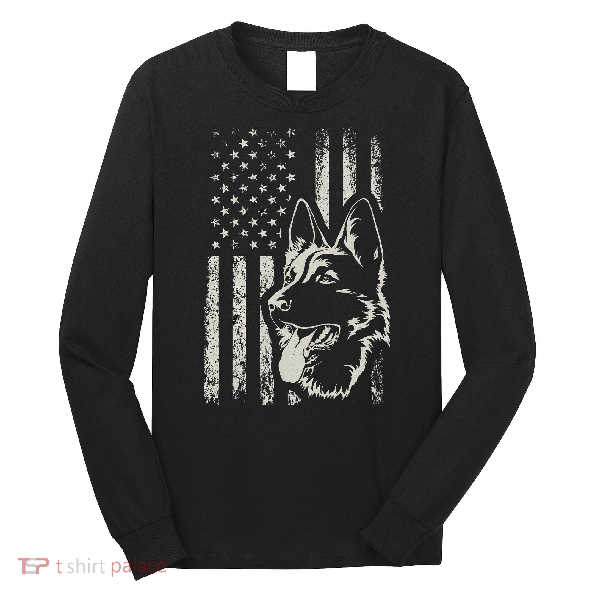 Patriotic German Shepherd AMERICAN FLAG 4th Of July Shepherd Long Sleeve Shirt