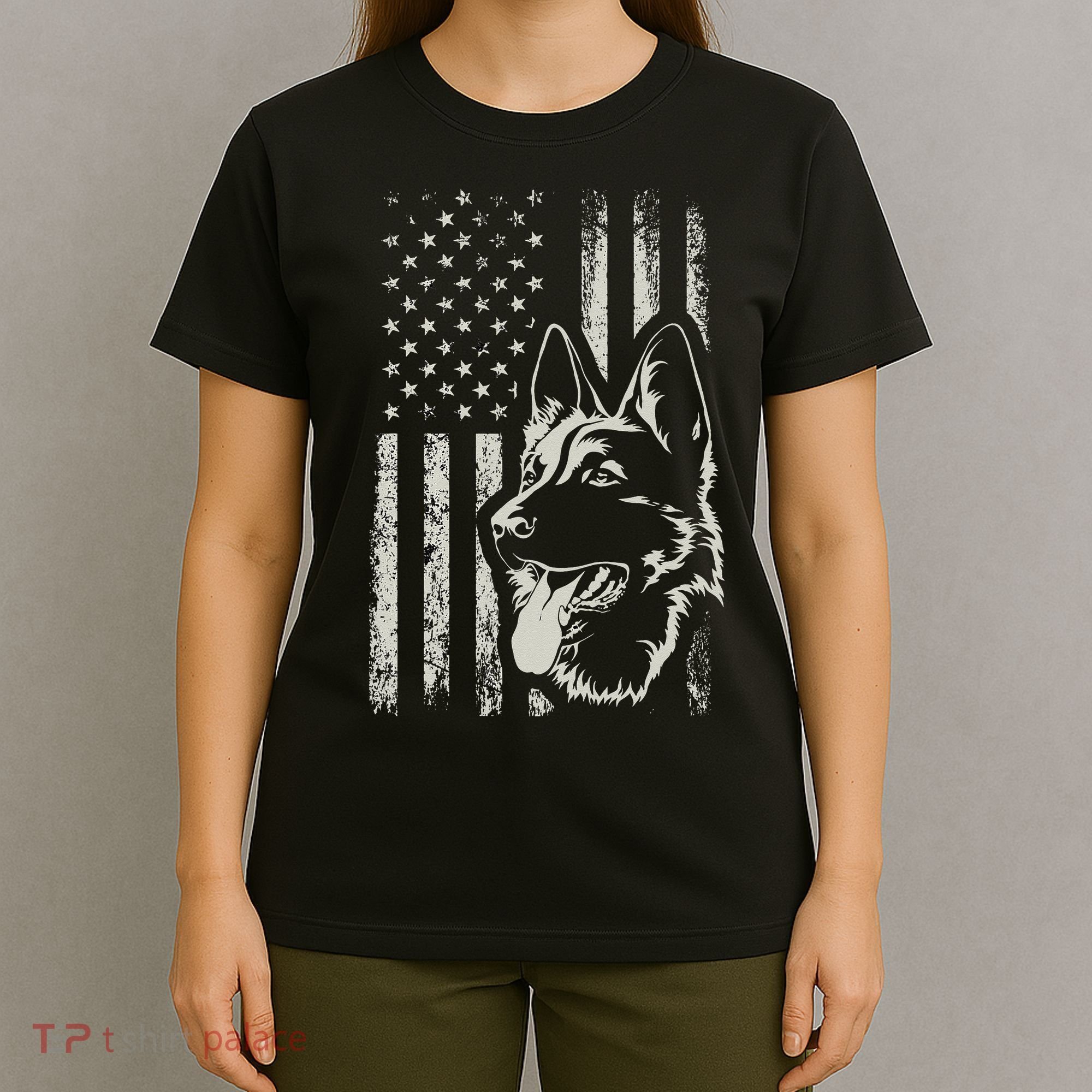 Patriotic German Shepherd AMERICAN FLAG 4th Of July Shepherd T-Shirt