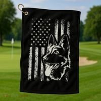 Patriotic German Shepherd AMERICAN FLAG 4th Of July Shepherd Golf Towel thumb 1