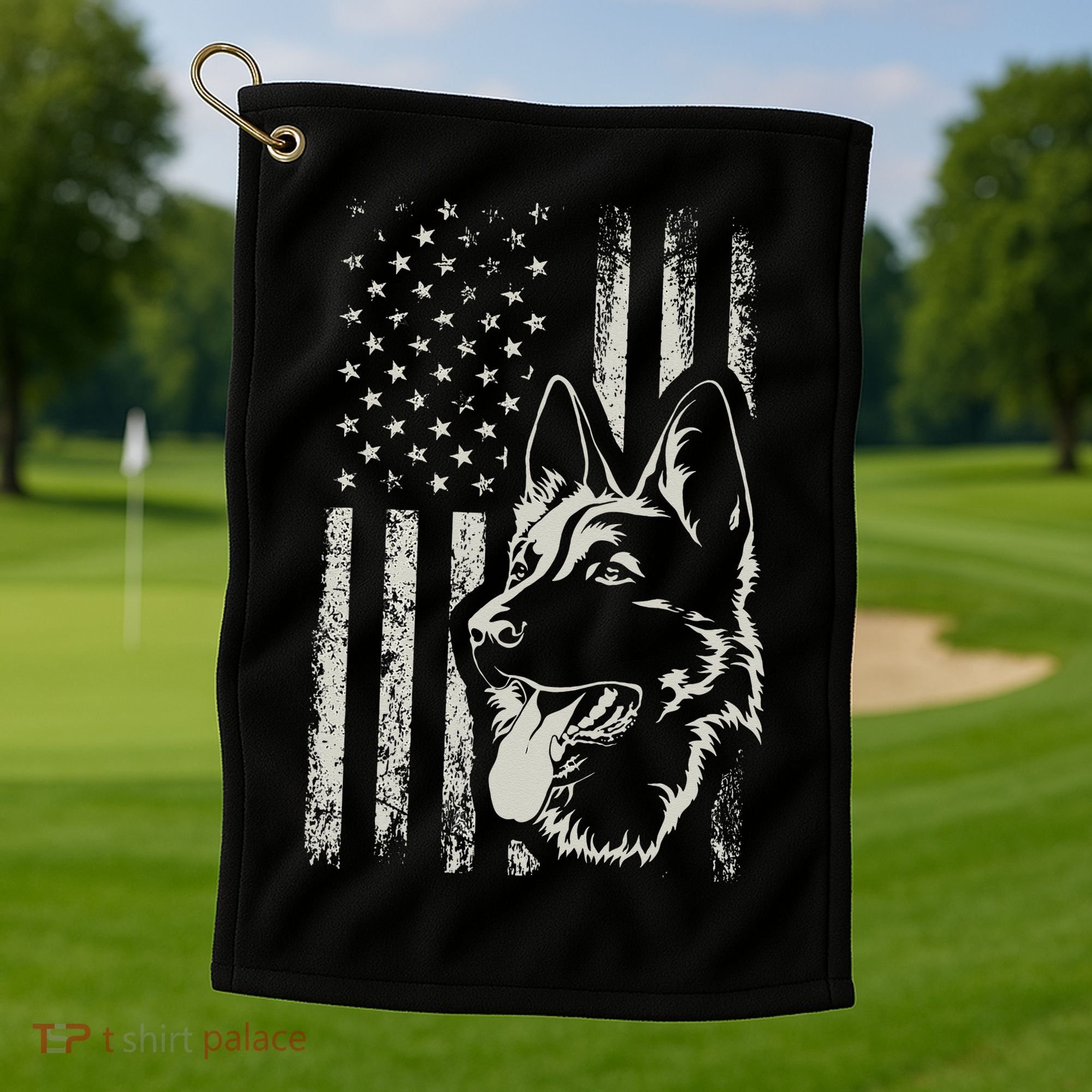 Patriotic German Shepherd AMERICAN FLAG 4th Of July Shepherd Golf Towel