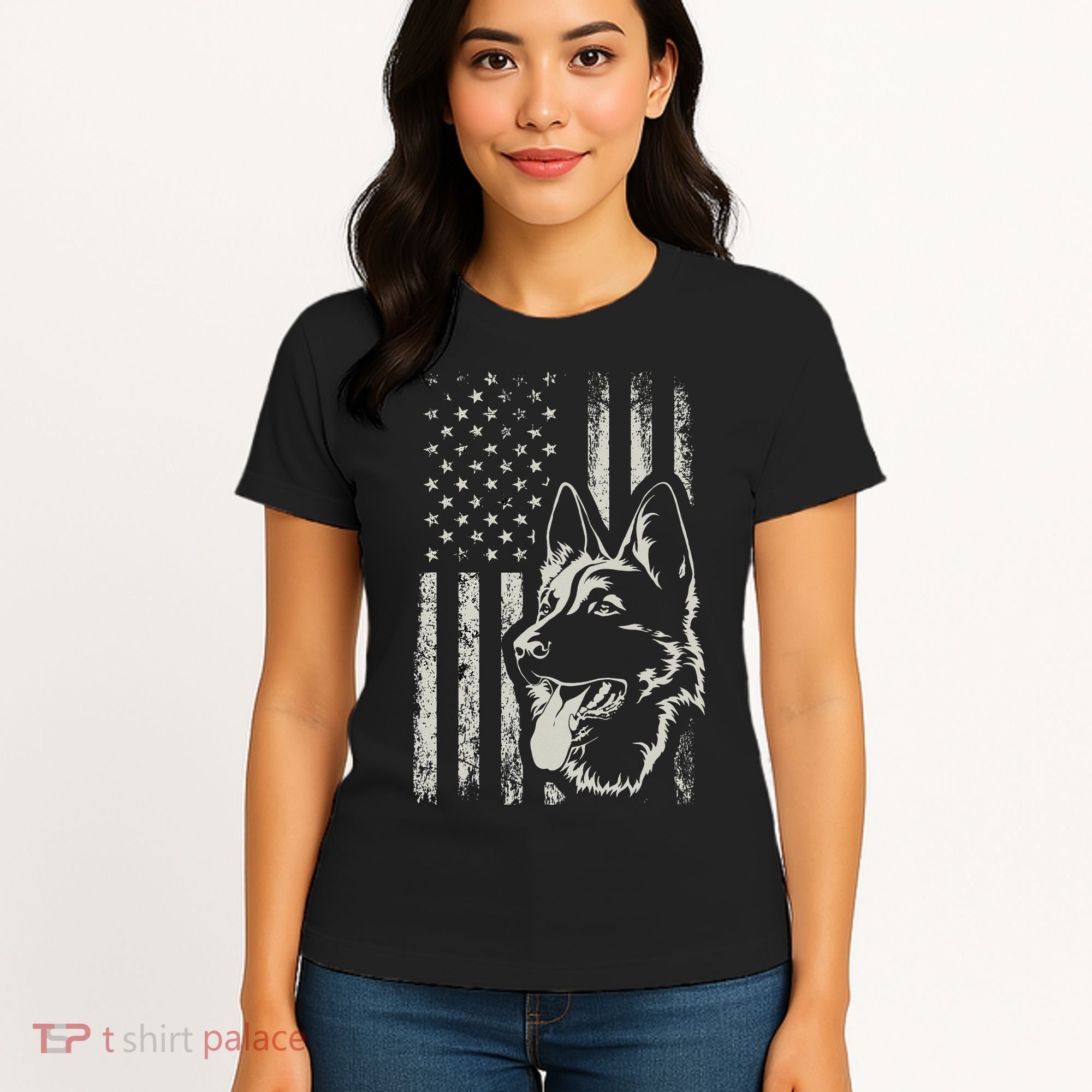 Patriotic German Shepherd AMERICAN FLAG 4th Of July Shepherd Women's T-Shirt