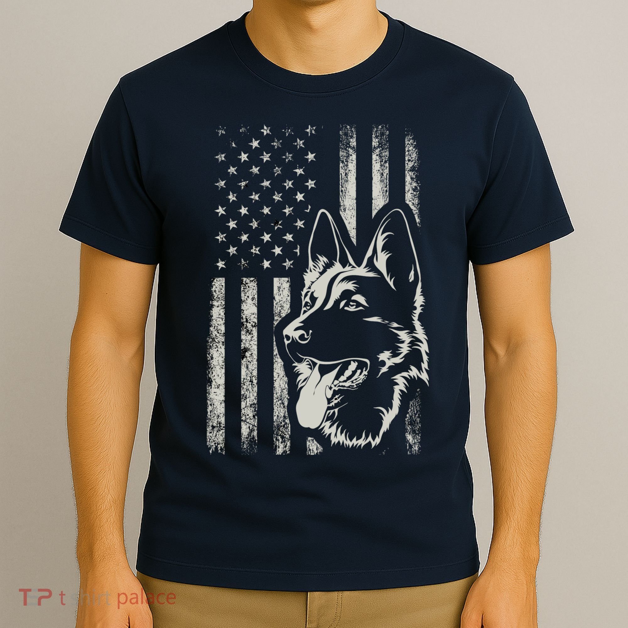 Patriotic German Shepherd AMERICAN FLAG 4th Of July Shepherd T-Shirt