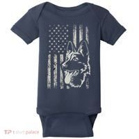 Patriotic German Shepherd AMERICAN FLAG 4th Of July Shepherd Baby Bodysuit thumb 0