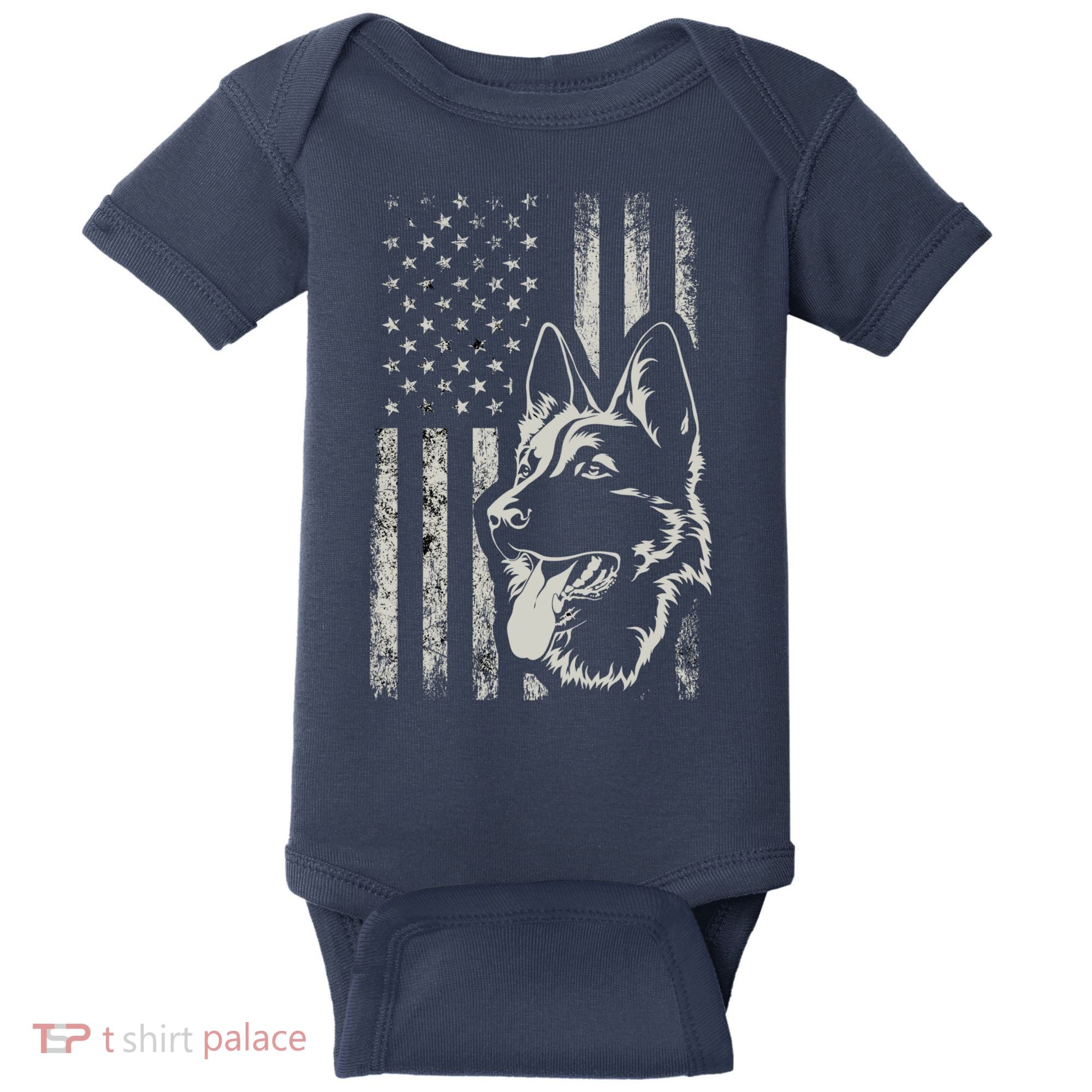 Patriotic German Shepherd AMERICAN FLAG 4th Of July Shepherd Baby Bodysuit