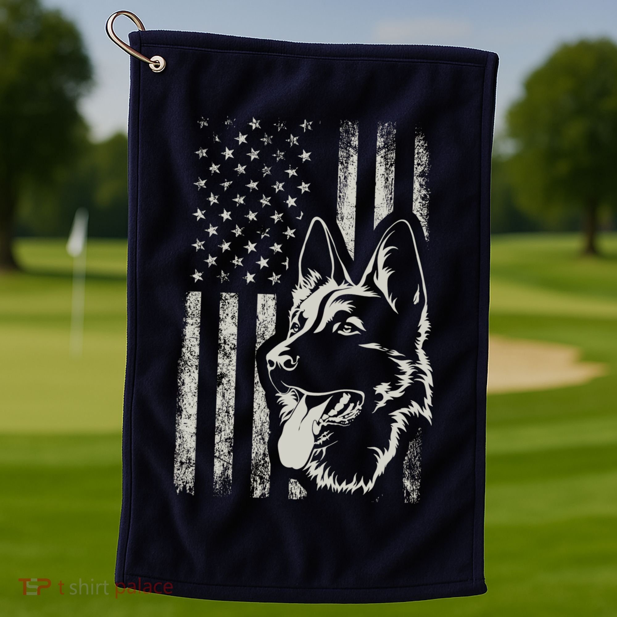 Patriotic German Shepherd AMERICAN FLAG 4th Of July Shepherd Golf Towel