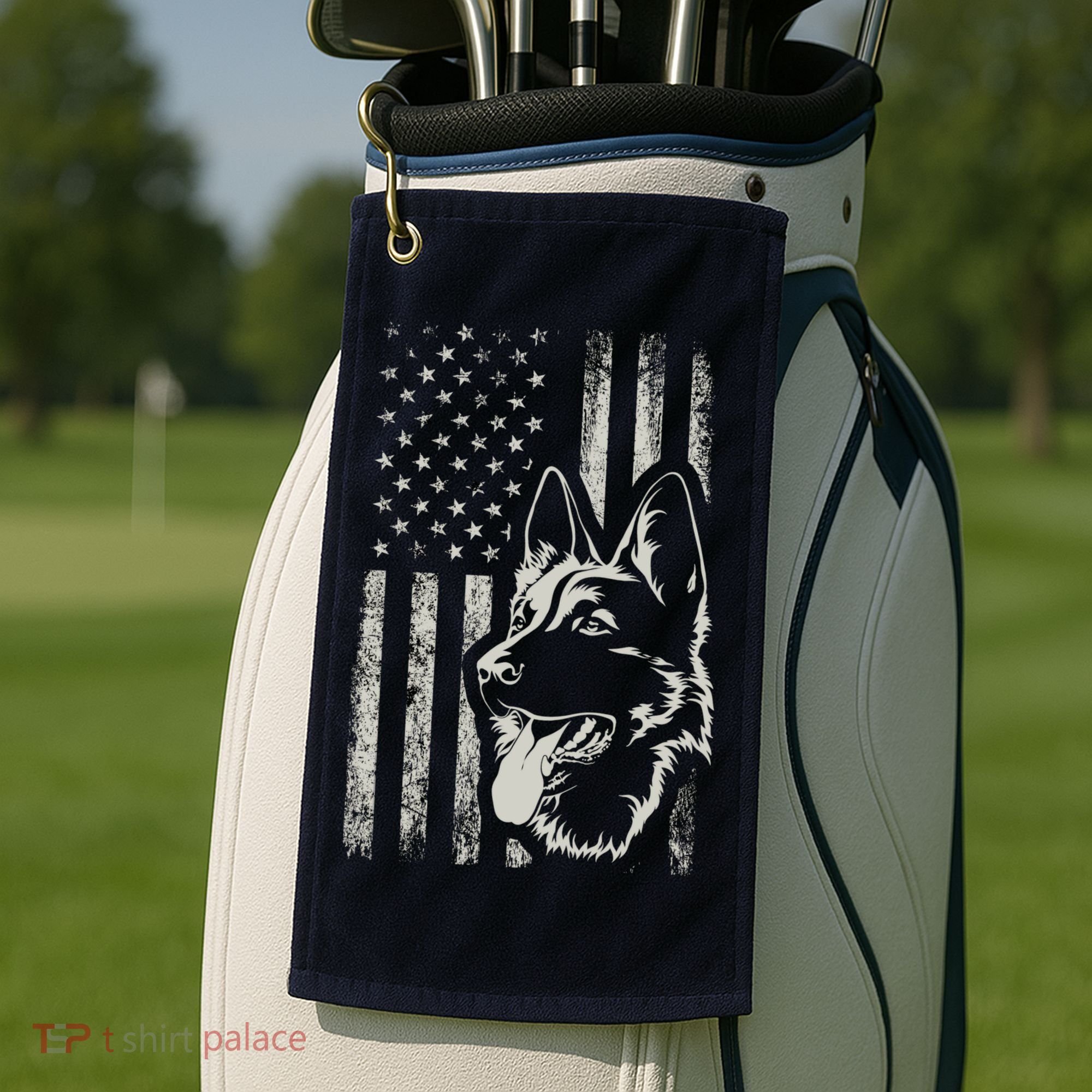 Patriotic German Shepherd AMERICAN FLAG 4th Of July Shepherd Golf Towel