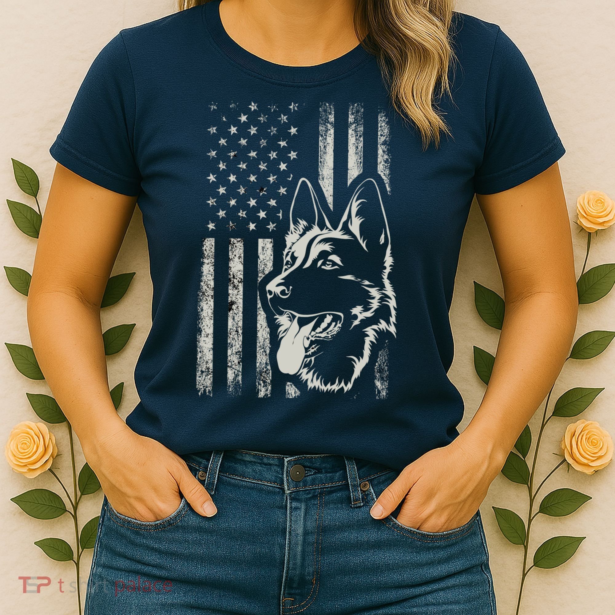 Patriotic German Shepherd AMERICAN FLAG 4th Of July Shepherd Women's T-Shirt