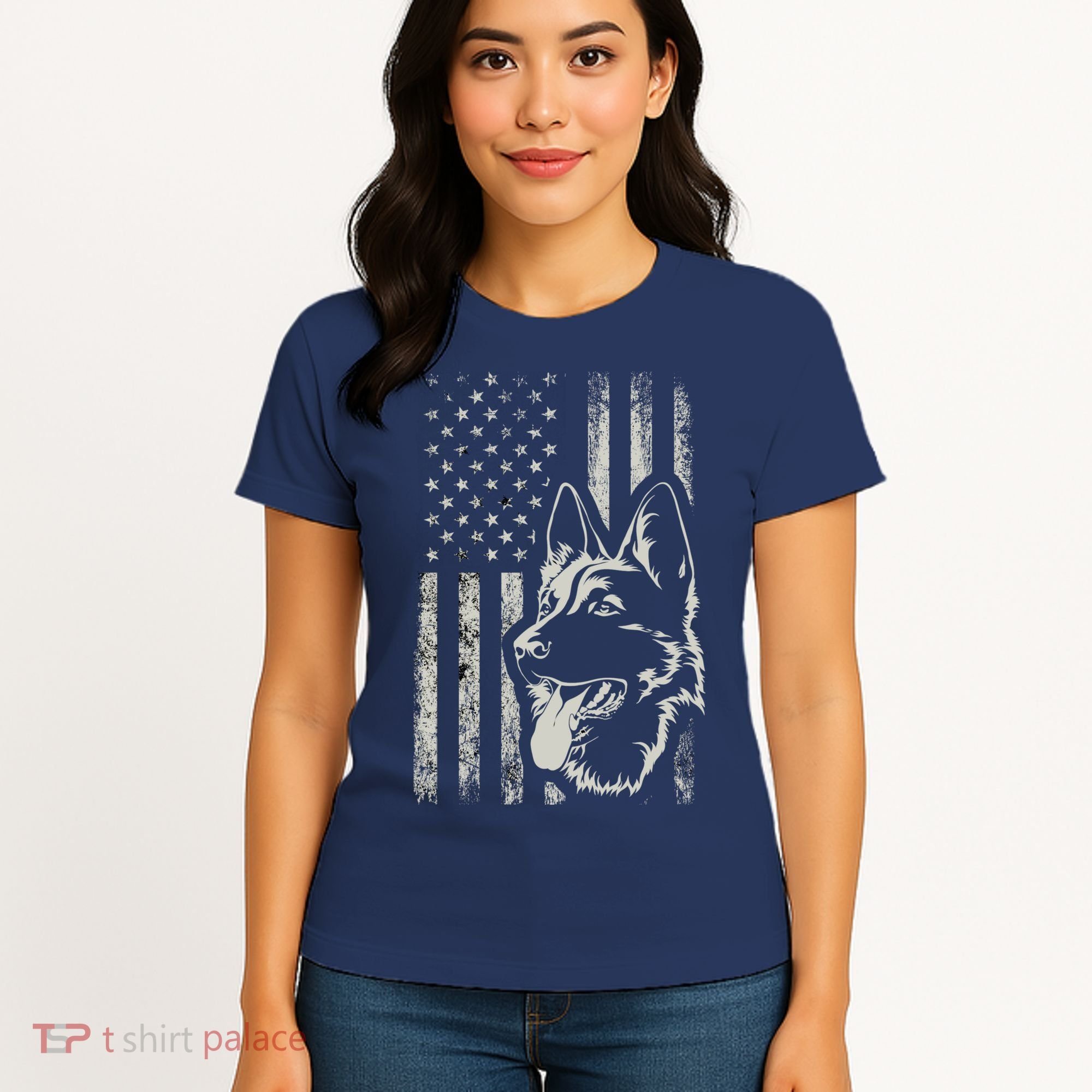 Patriotic German Shepherd AMERICAN FLAG 4th Of July Shepherd Women's T-Shirt