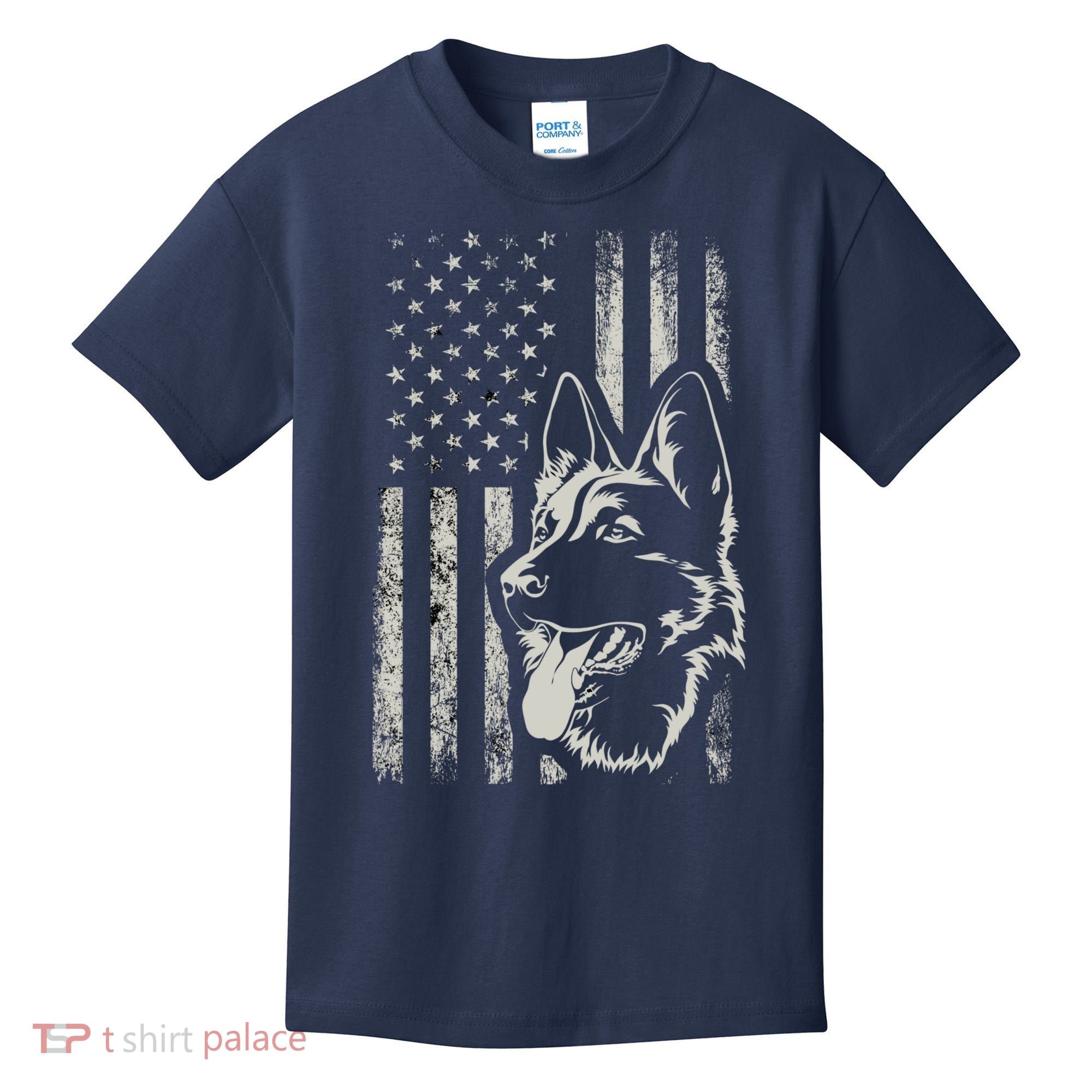 Patriotic German Shepherd AMERICAN FLAG 4th Of July Shepherd Kids T-Shirt
