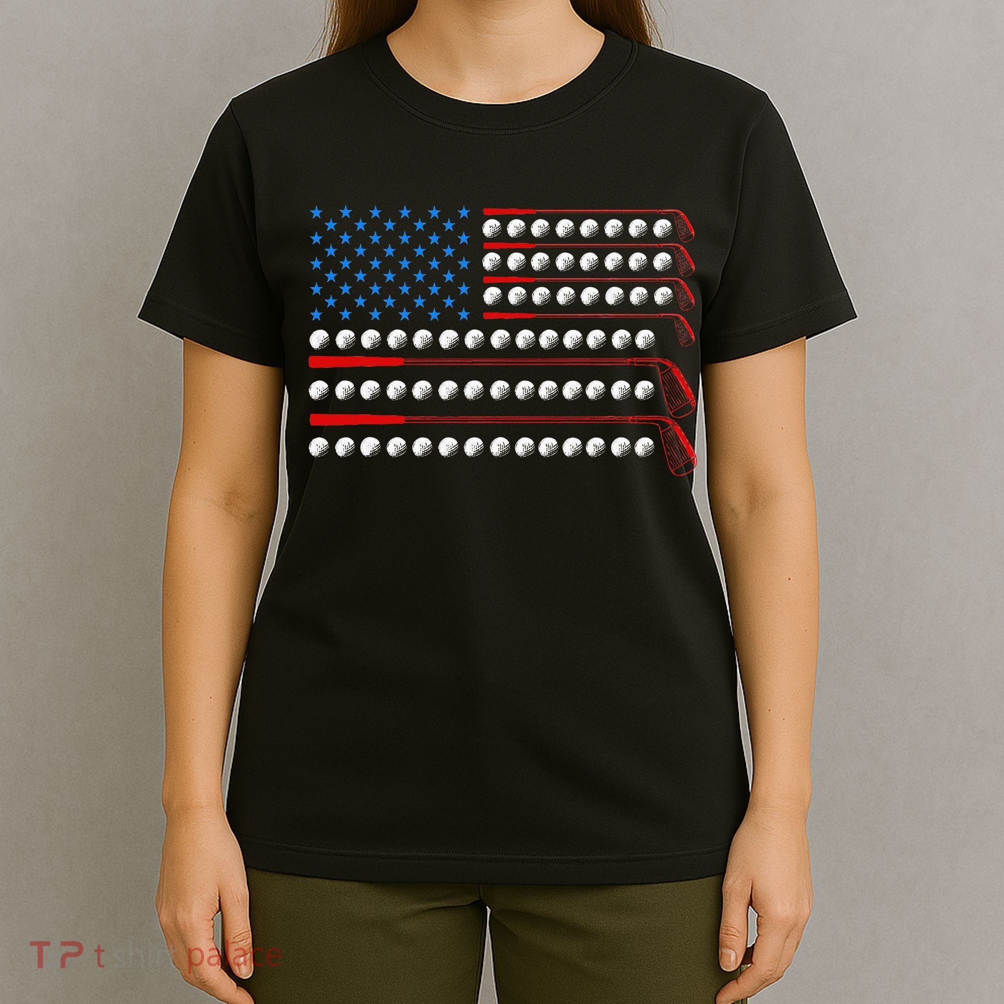 Patriotic Golf Usa Flag Golf Clubs 4th Of July Golf Balls T-Shirt