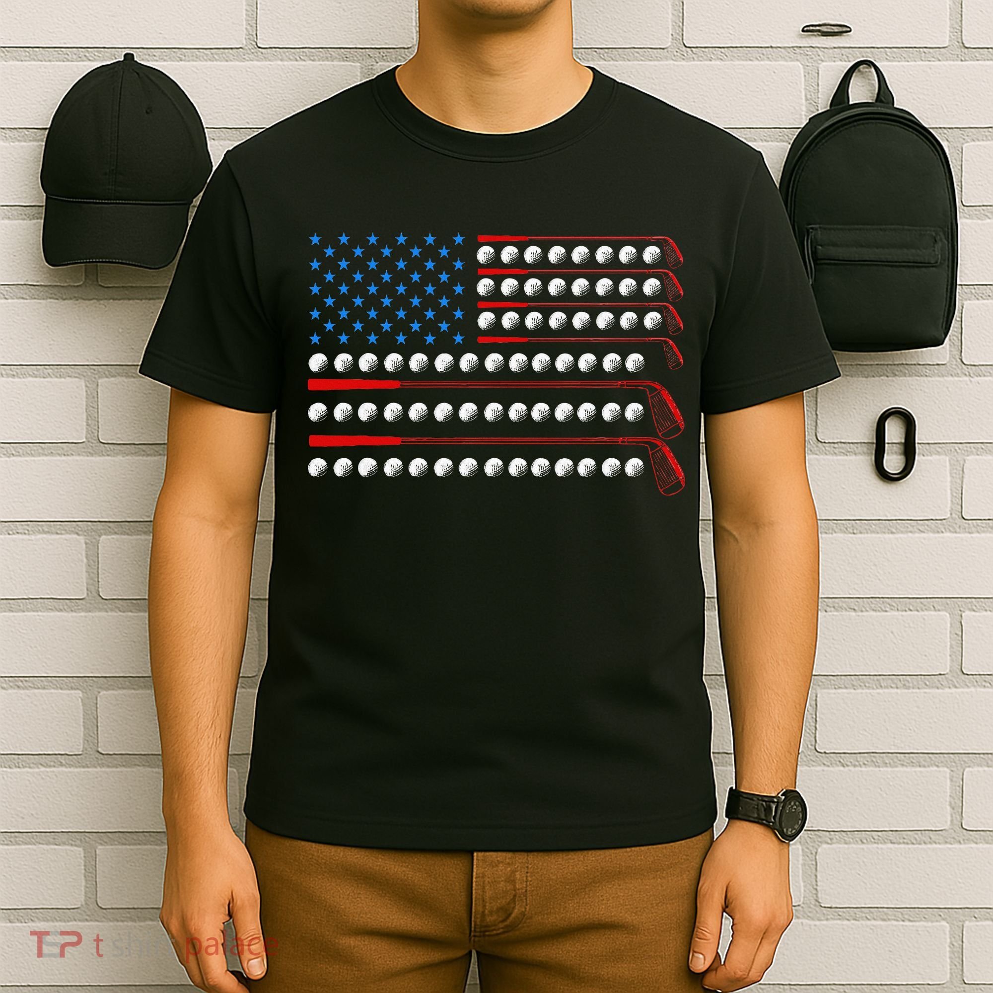 Patriotic Golf Usa Flag Golf Clubs 4th Of July Golf Balls T-Shirt