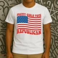 Pretty Girls Vote Republican Usa Flag T-Shirt thumb 3