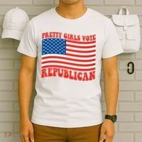Pretty Girls Vote Republican Usa Flag T-Shirt thumb 6