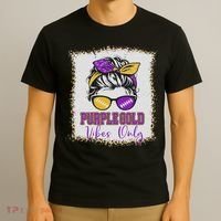 Purple Gold Vibes Only Football Women Leopard Football T-Shirt thumb 3