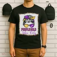Purple Gold Vibes Only Football Women Leopard Football T-Shirt thumb 6