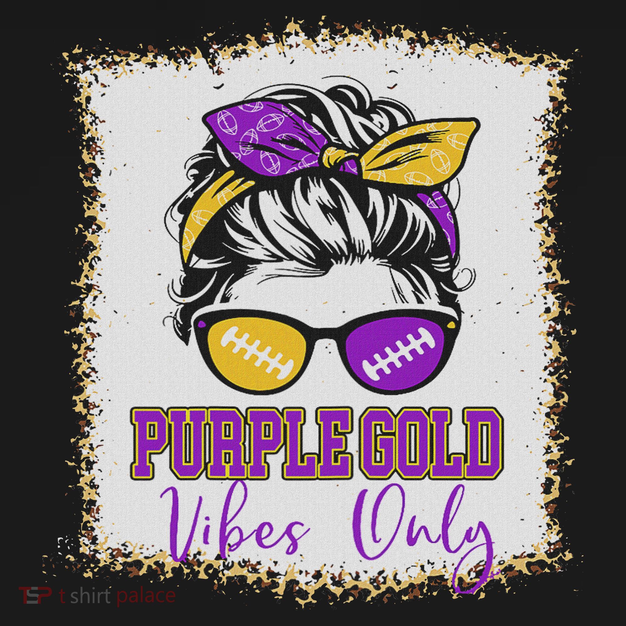 Purple Gold Vibes Only Football Women Leopard Football T-Shirt