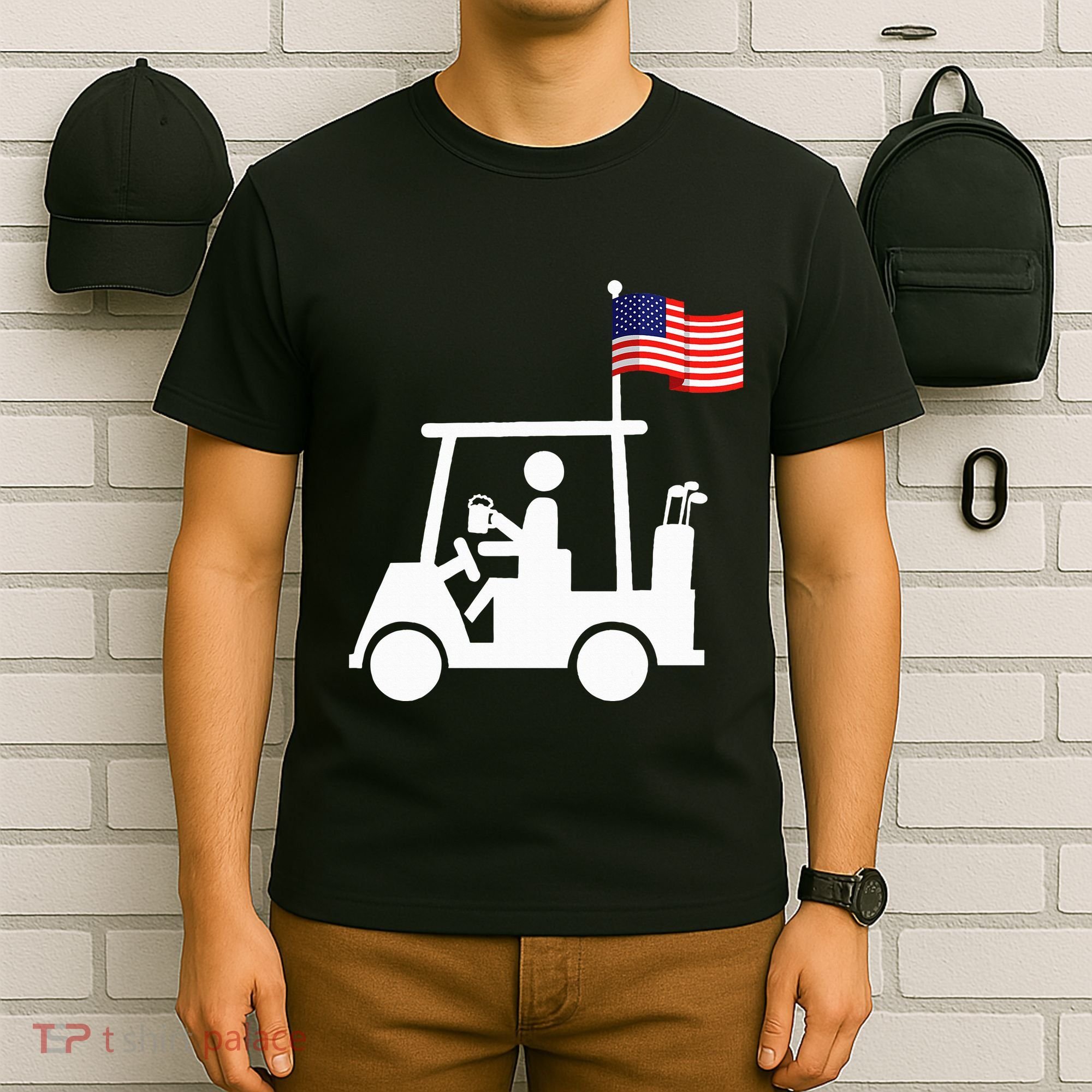 Patriotic Golf Wear Usa Strong Golf Cart T-Shirt