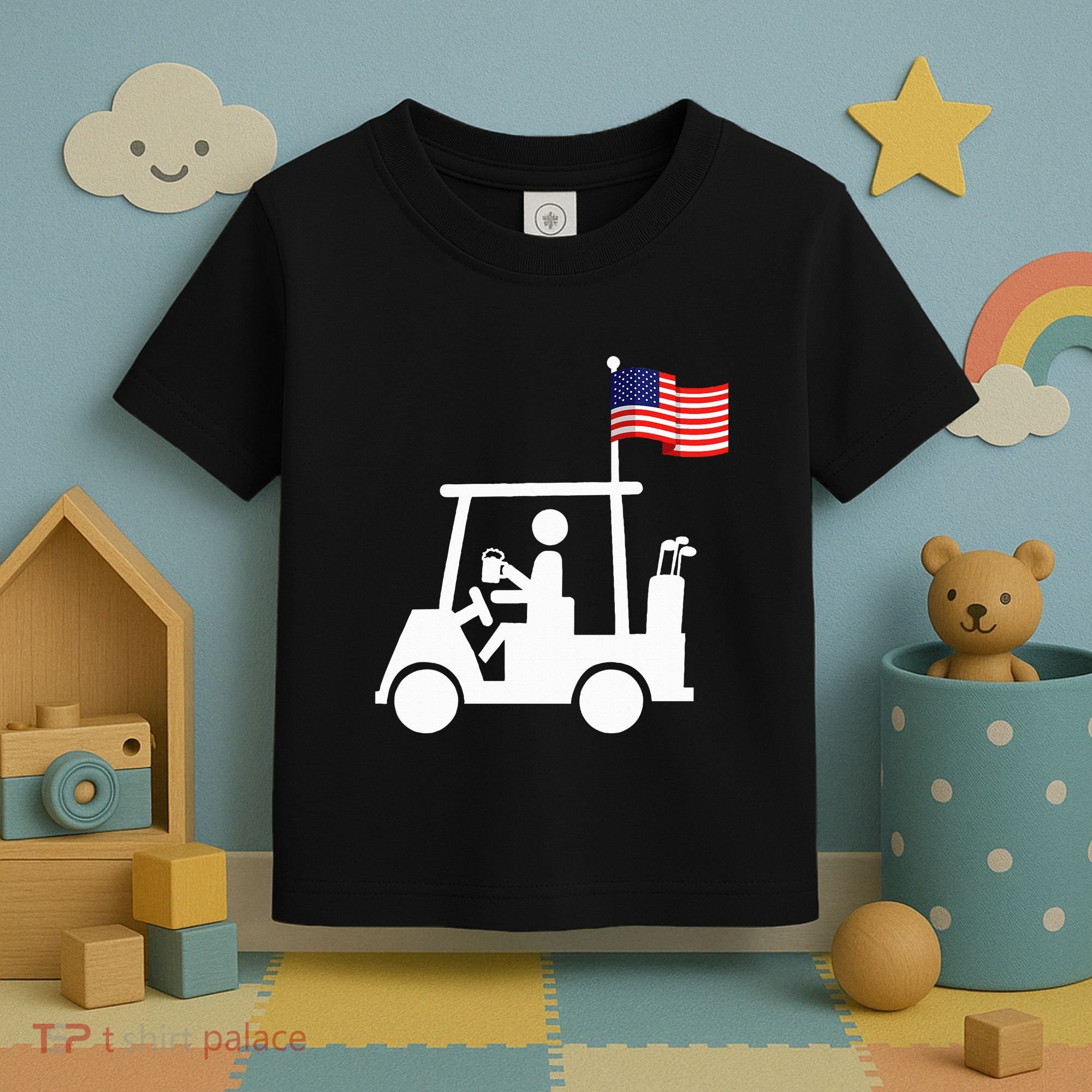 Patriotic Golf Wear Usa Strong Golf Cart Toddler T-Shirt