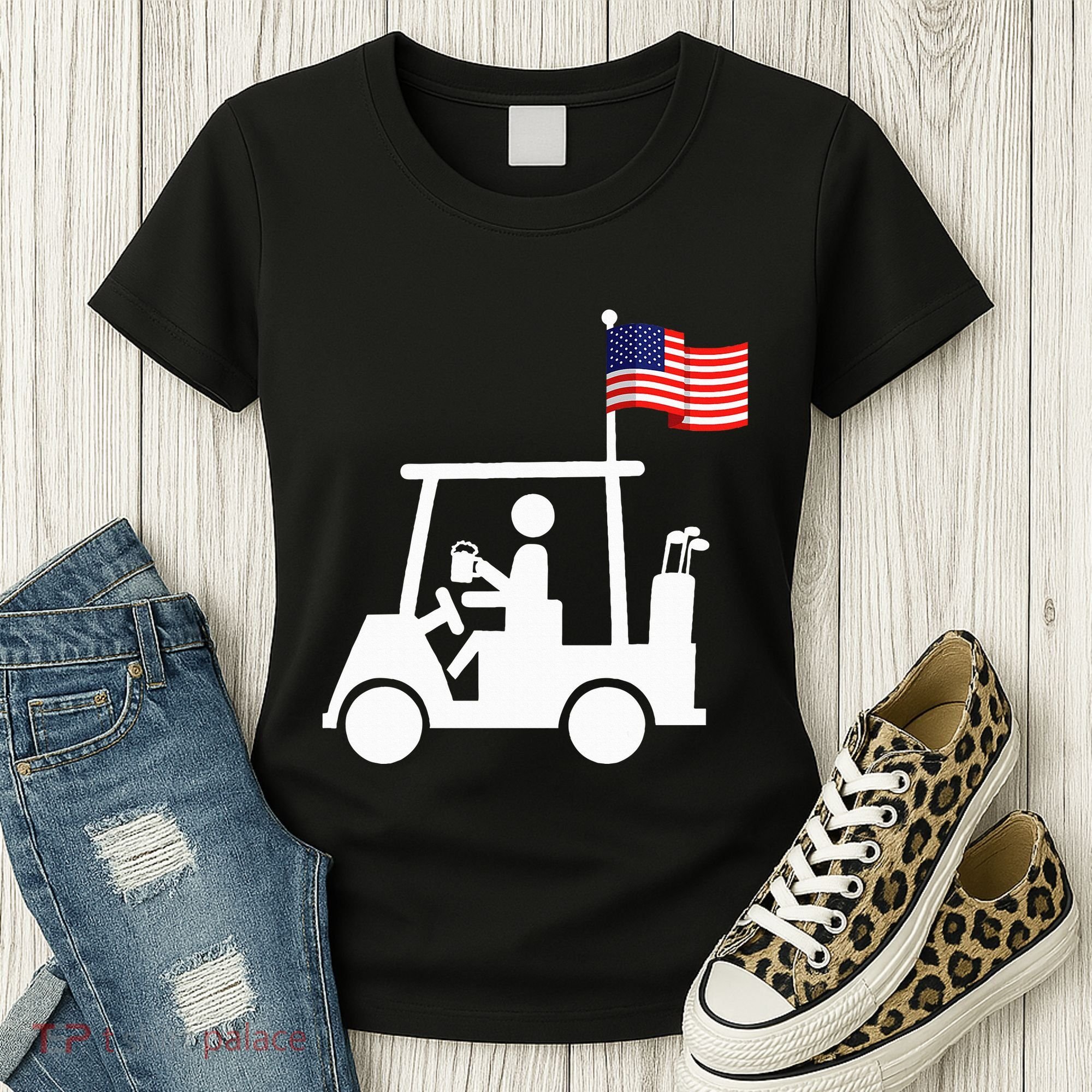Patriotic Golf Wear Usa Strong Golf Cart Women's T-Shirt
