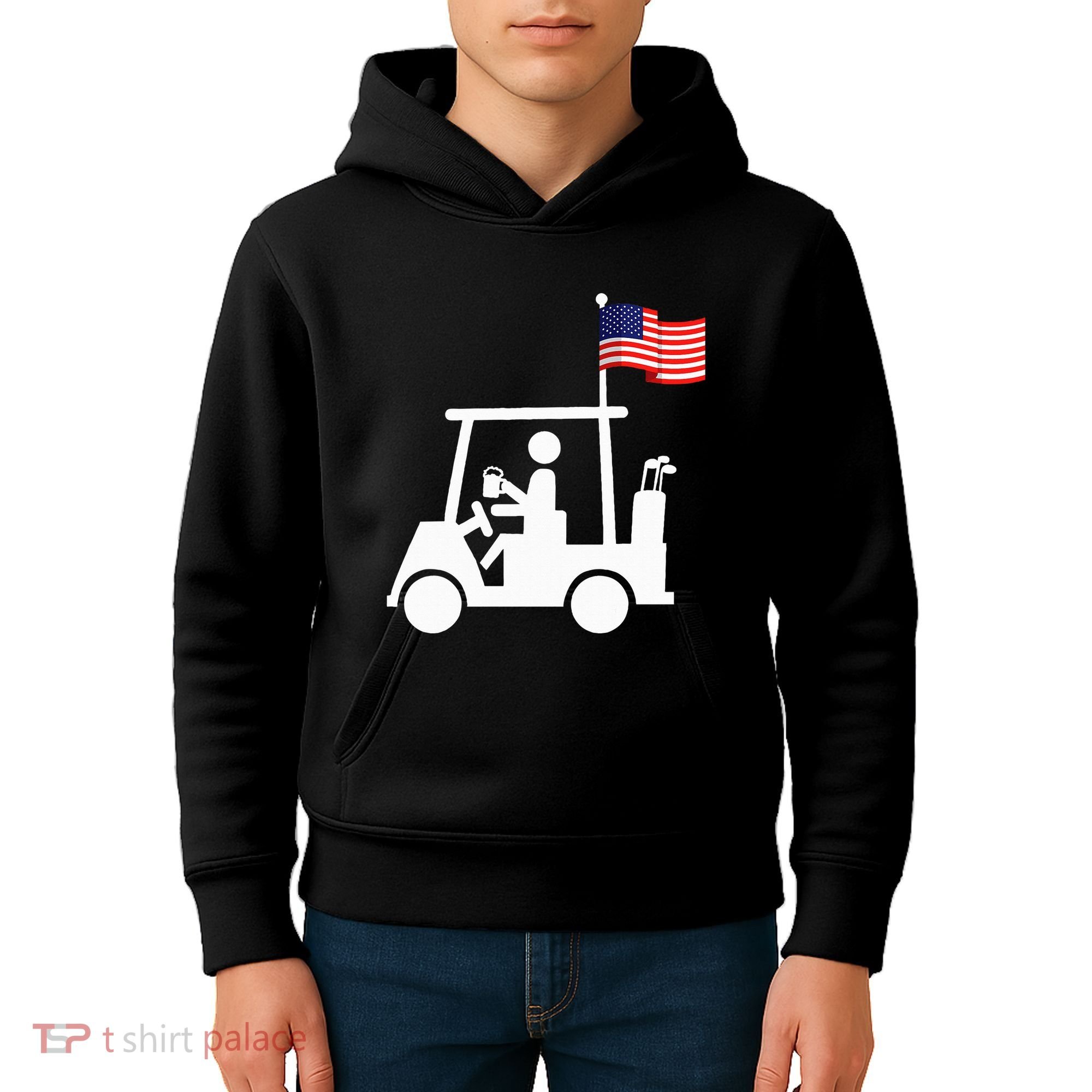 Patriotic Golf Wear Usa Strong Golf Cart Kids Hoodie