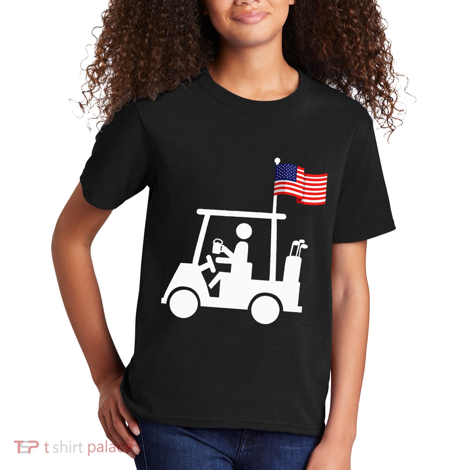 Patriotic Golf Wear Usa Strong Golf Cart Kids T-Shirt