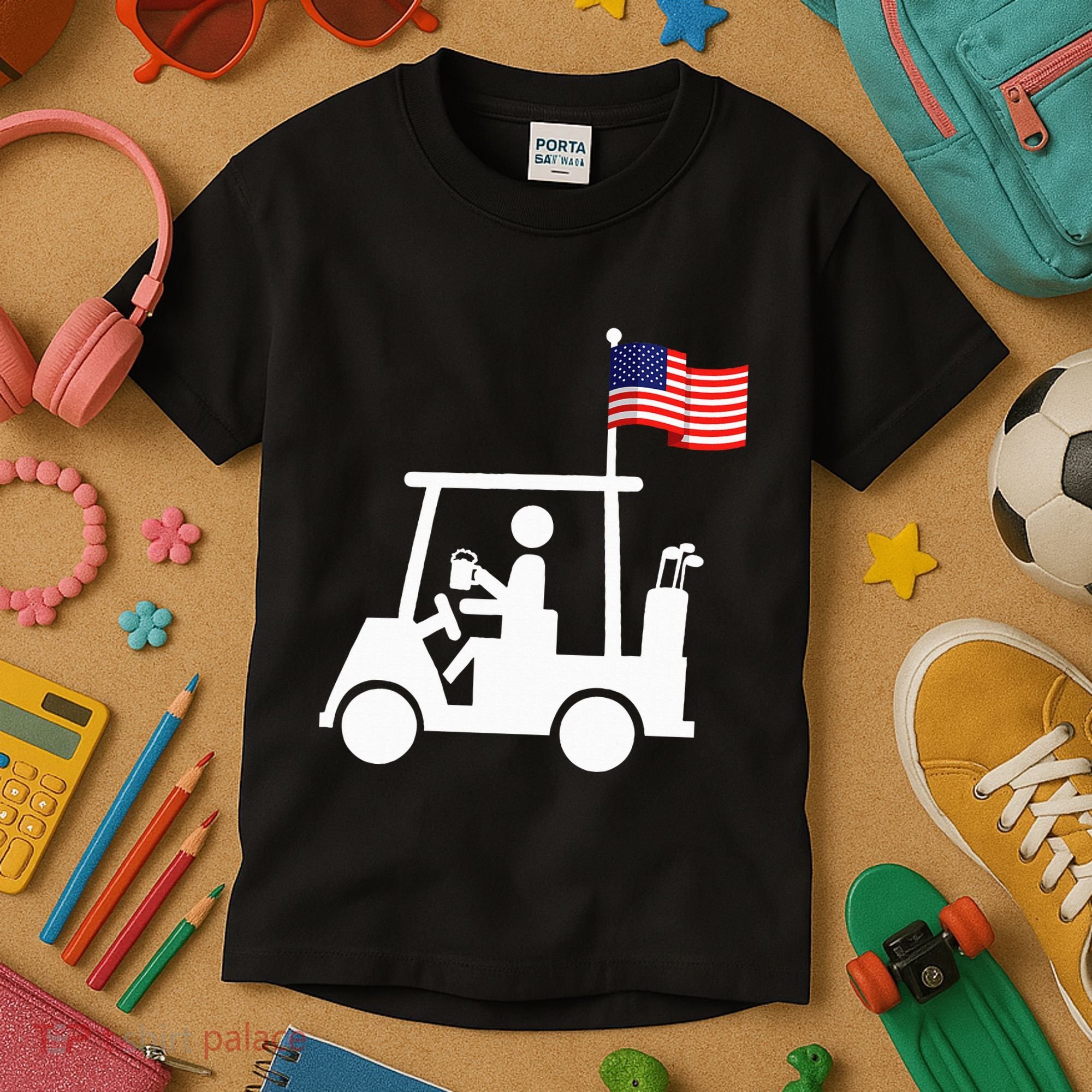 Patriotic Golf Wear Usa Strong Golf Cart Kids T-Shirt