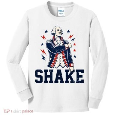 Patriotic George Washington Shake Revolutionary Kids Long Sleeve Shirt