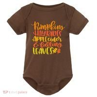 Pumpkins Hayrides Apple Cider And Falling Leaves Funny Fall Baby Bodysuit thumb 0
