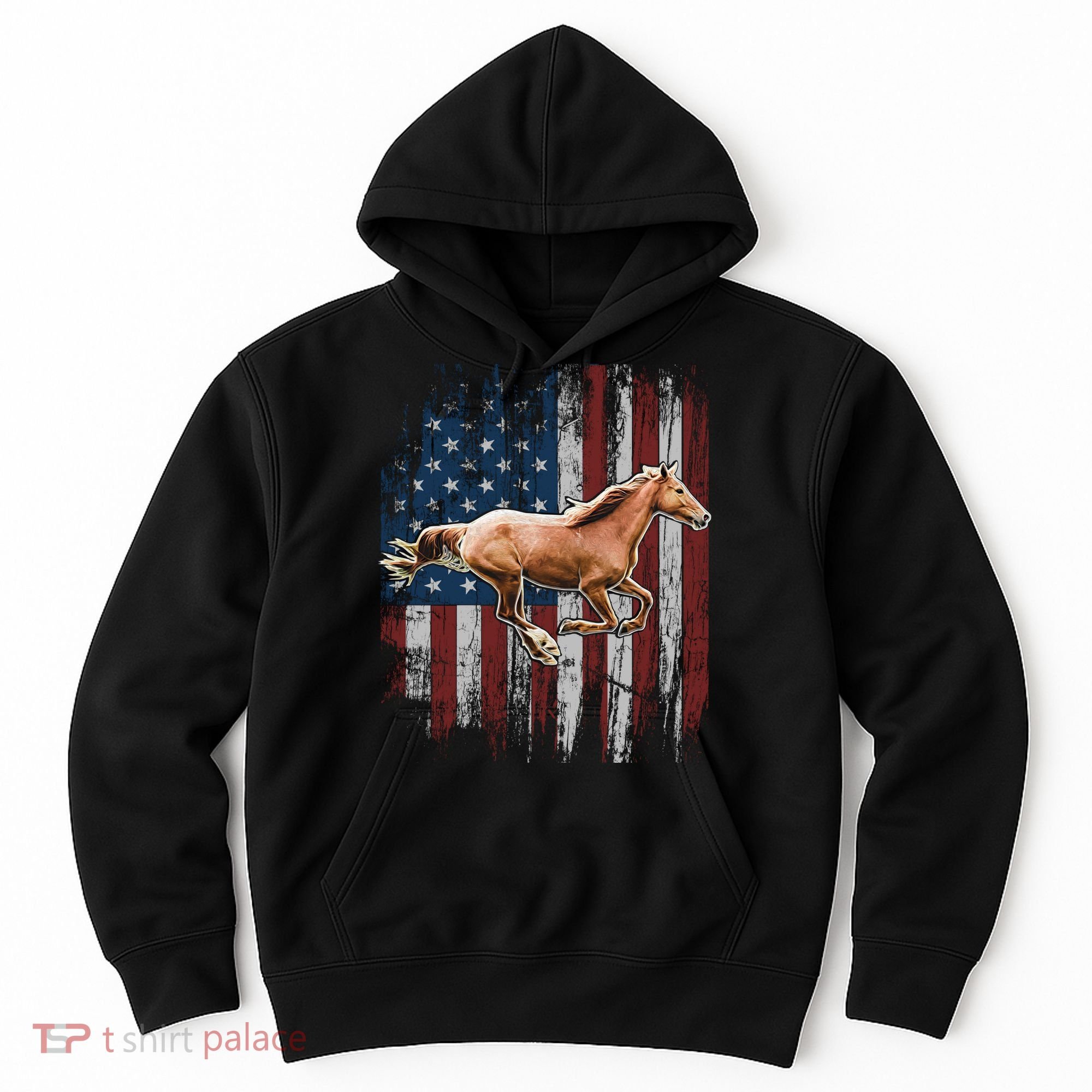 Patriotic Horse American Flag Horseback Riding Farm Gift Hoodie