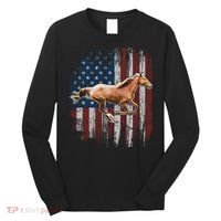 Patriotic Horse American Flag Horseback Riding Farm Gift Long Sleeve Shirt thumb 0