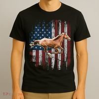 Patriotic Horse American Flag Horseback Riding Farm Gift T-Shirt thumb 3