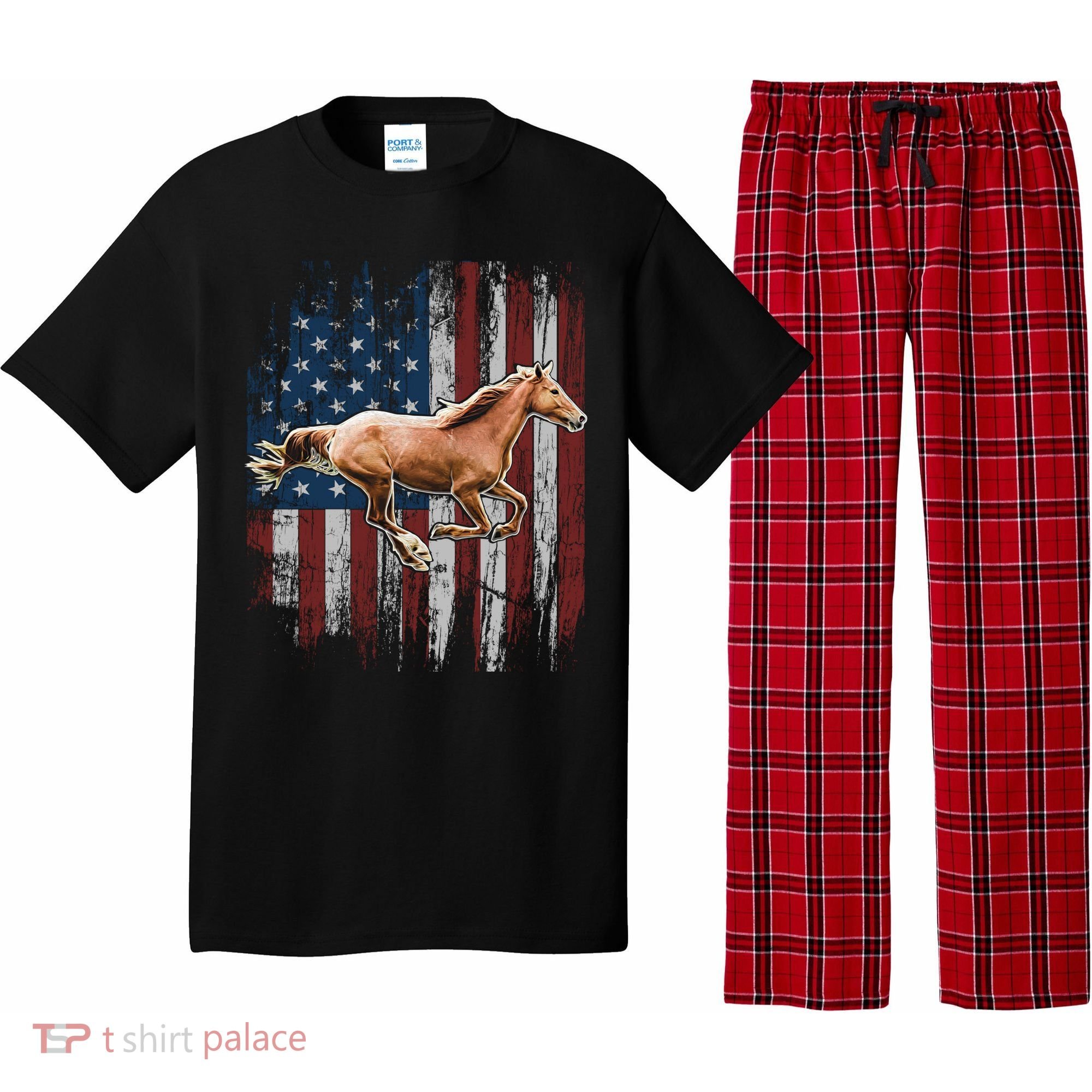 Patriotic Horse American Flag Horseback Riding Farm Gift Pajama Set
