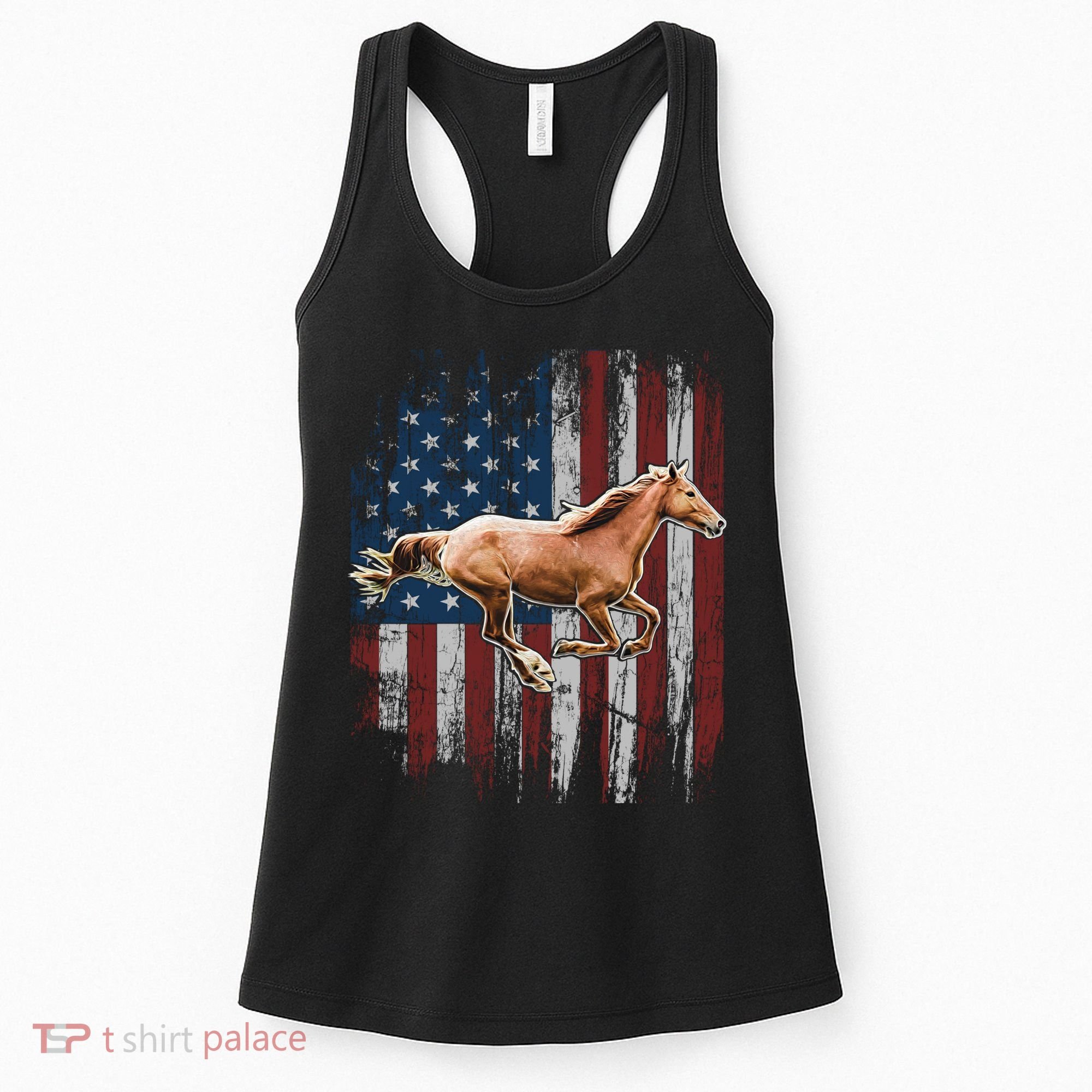 Patriotic Horse American Flag Horseback Riding Farm Gift Women's Tank Top