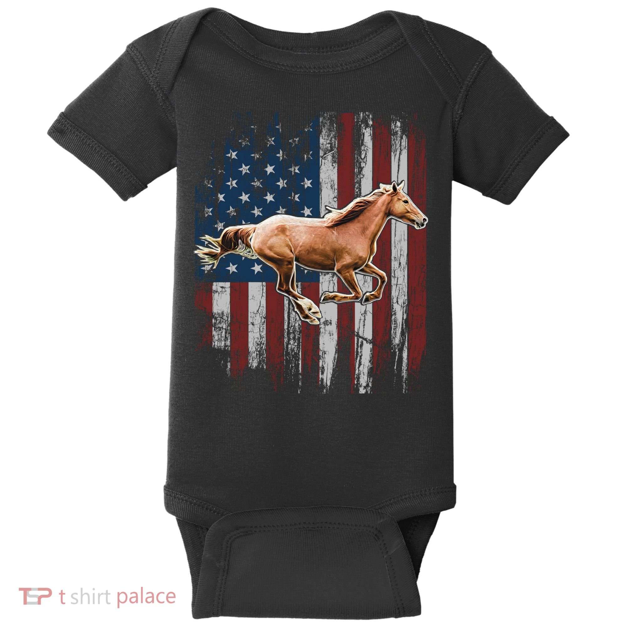Patriotic Horse American Flag Horseback Riding Farm Gift Baby Bodysuit