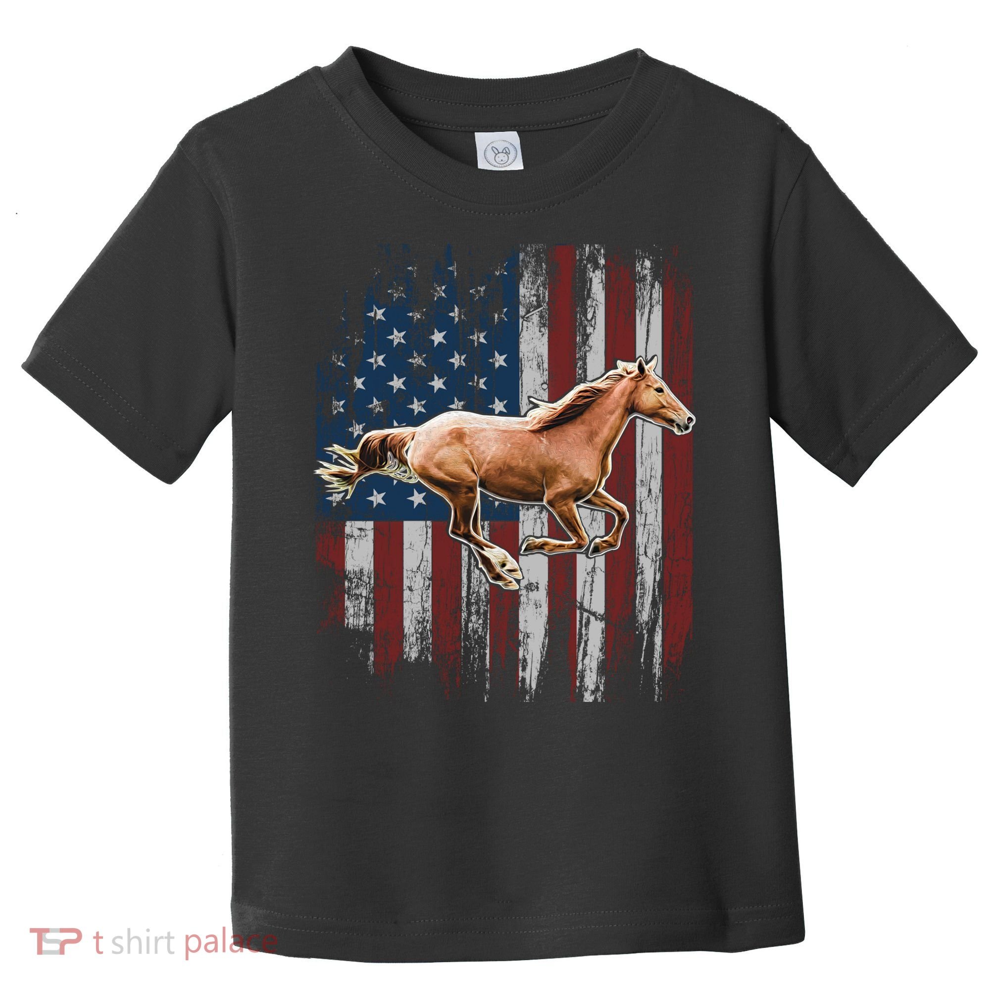 Patriotic Horse American Flag Horseback Riding Farm Gift Toddler T-Shirt