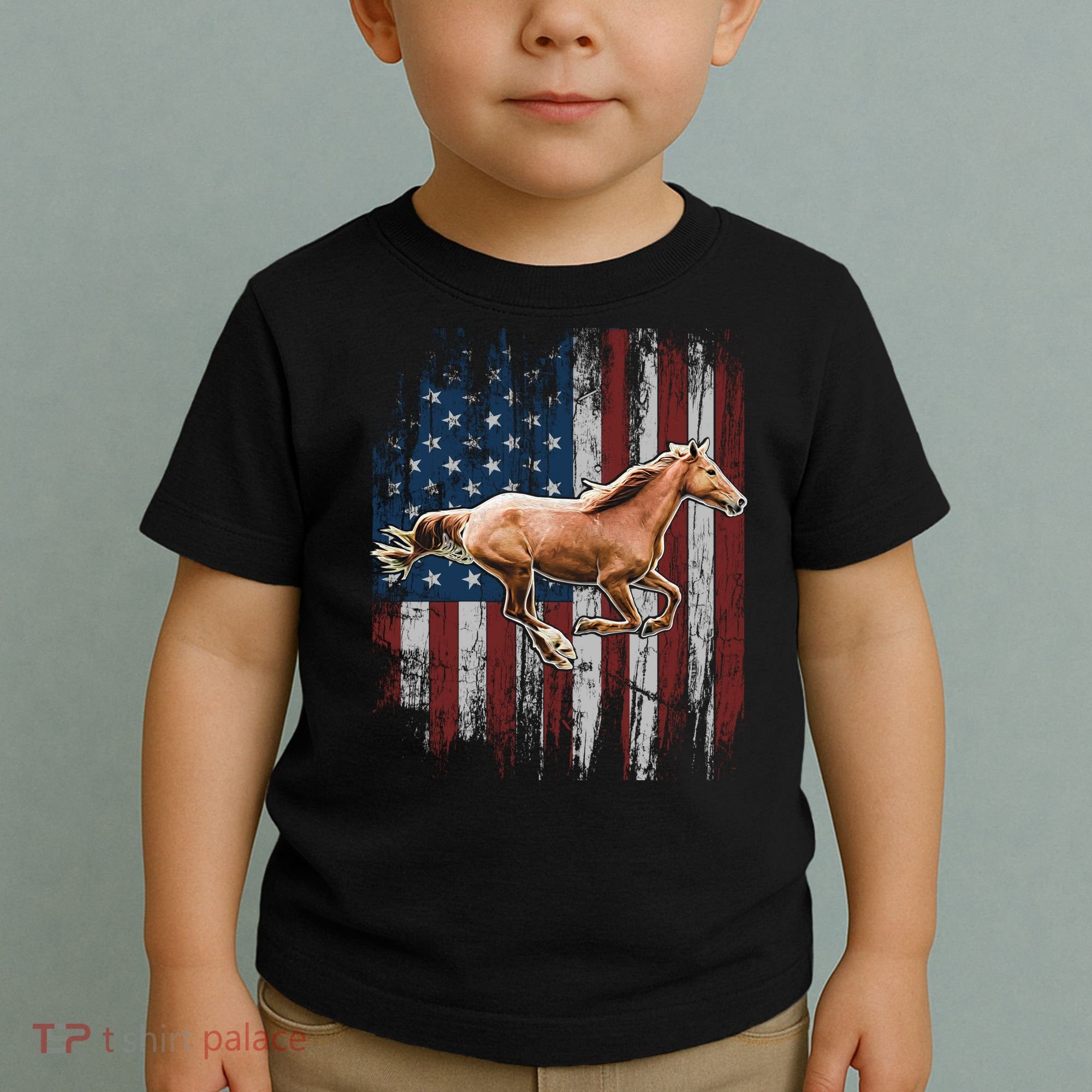 Patriotic Horse American Flag Horseback Riding Farm Gift Toddler T-Shirt