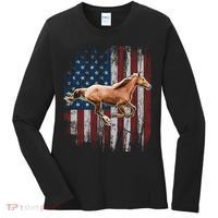 Patriotic Horse American Flag Horseback Riding Farm Gift Women's Long Sleeve Shirt thumb 0