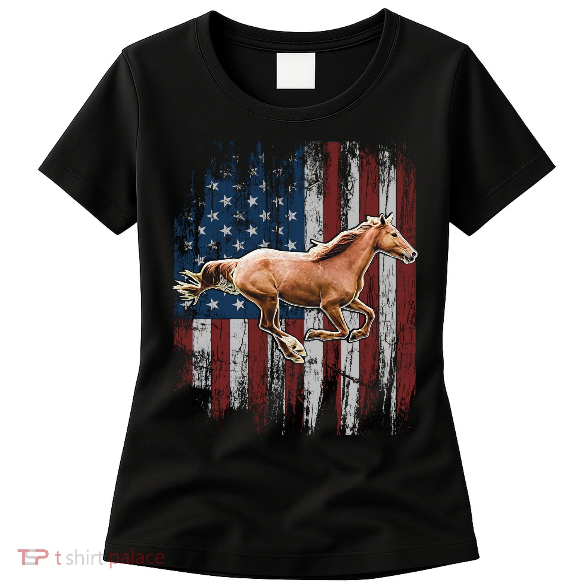 Patriotic Horse American Flag Horseback Riding Farm Gift Women's T-Shirt