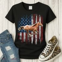 Patriotic Horse American Flag Horseback Riding Farm Gift Women's T-Shirt thumb 3