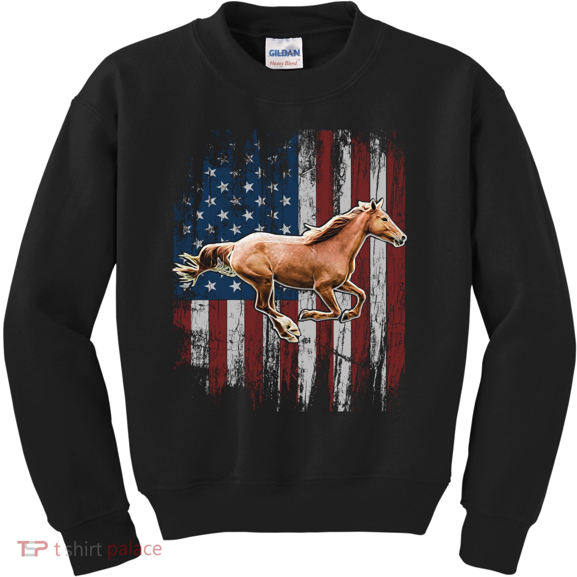 Patriotic Horse American Flag Horseback Riding Farm Gift Kids Sweatshirt