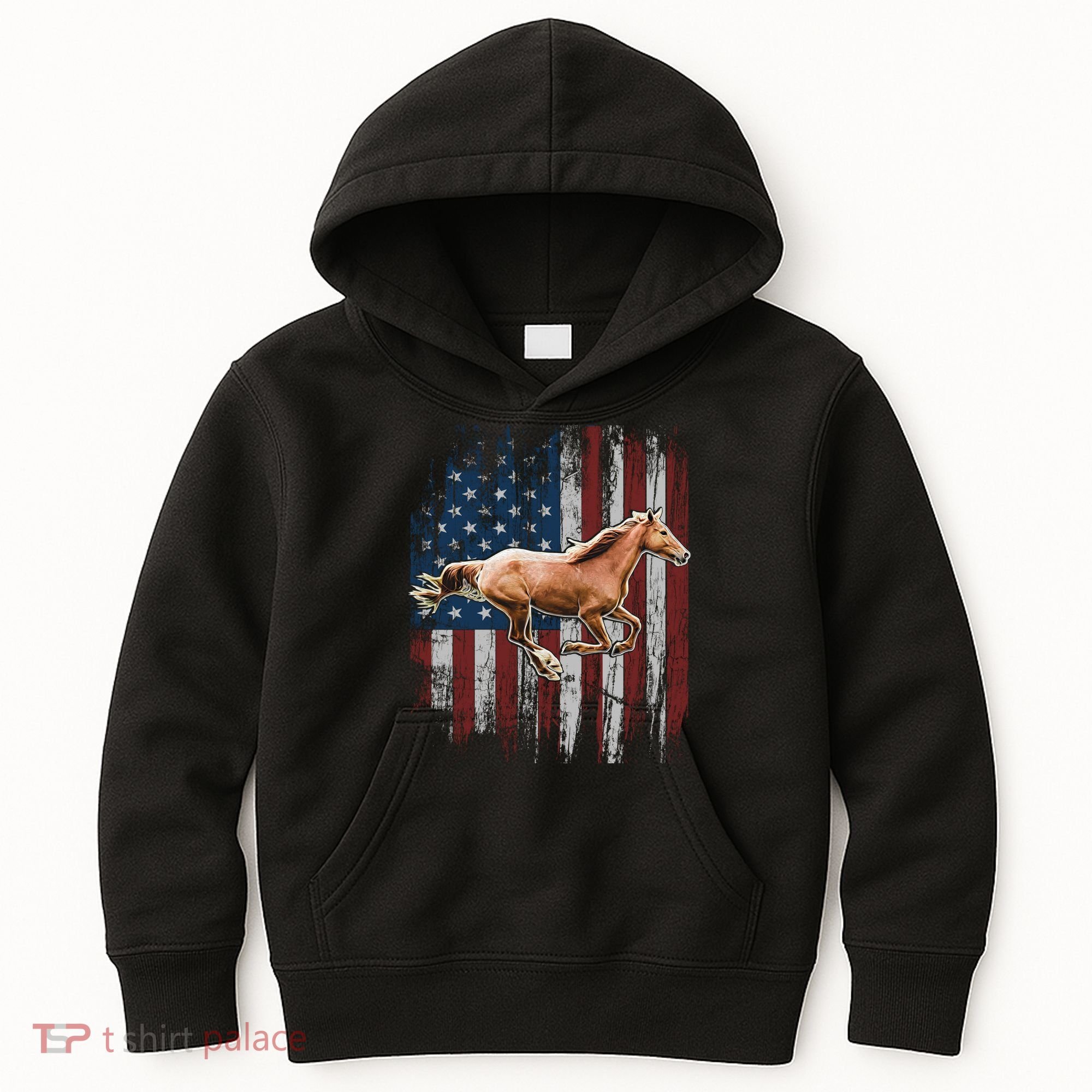 Patriotic Horse American Flag Horseback Riding Farm Gift Kids Hoodie