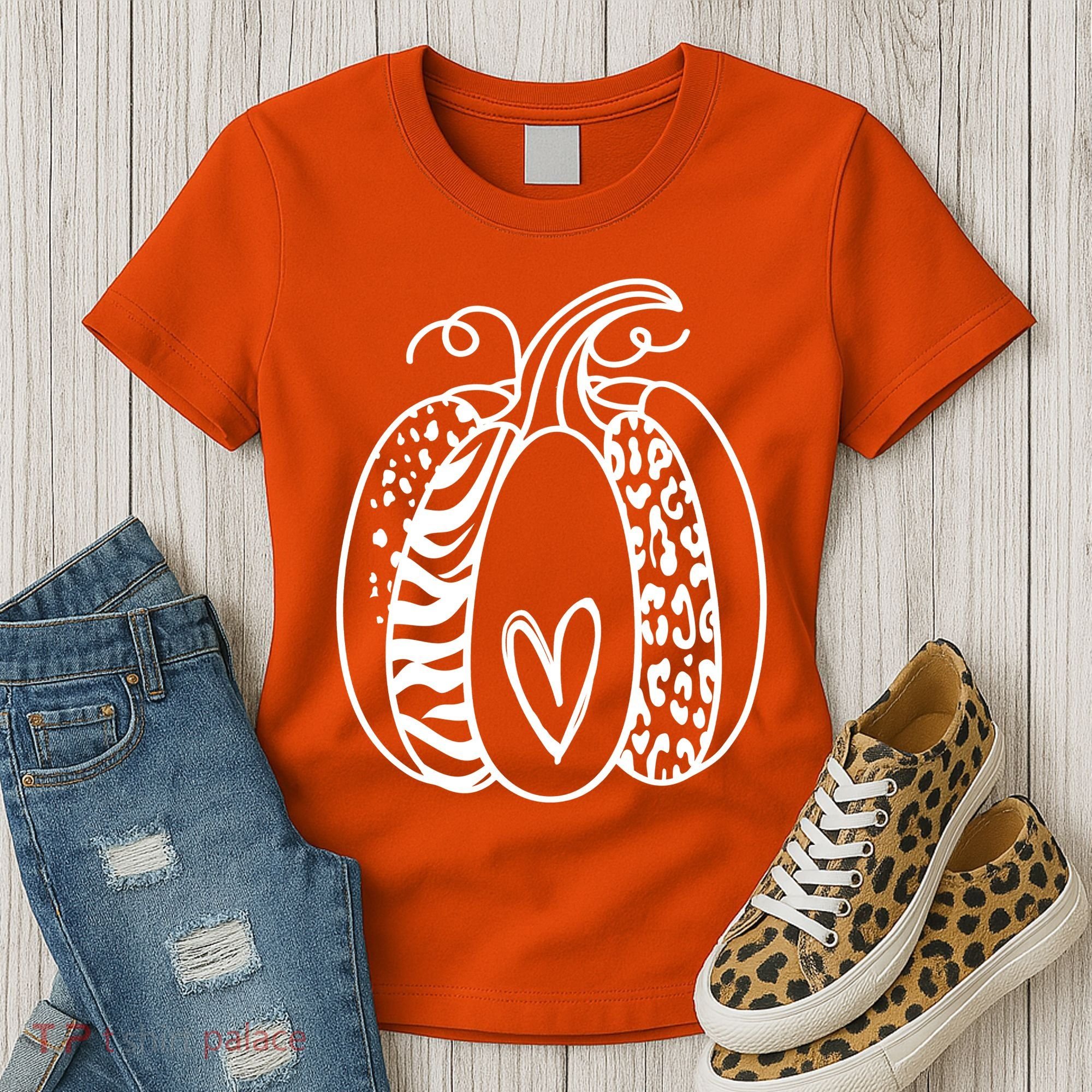 Pumpkin Heart Animal Print Cute Women's T-Shirt