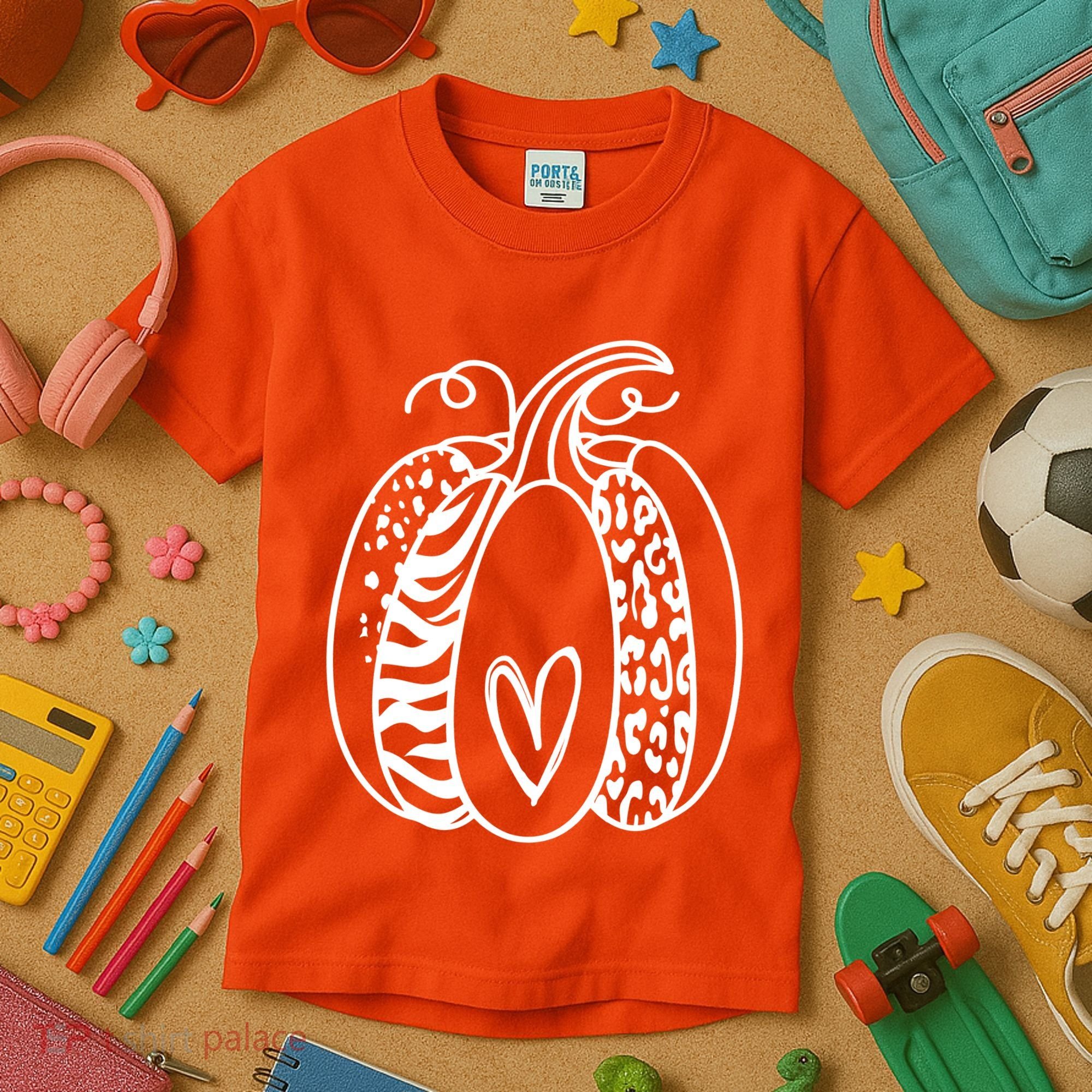 Pumpkin Heart Animal Print Cute Kids T-Shirt