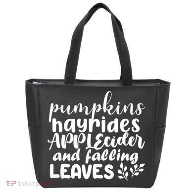 Pumpkins Hayrides Apple Cider And Falling Leaves Tote Bag