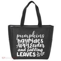 Pumpkins Hayrides Apple Cider And Falling Leaves Tote Bag thumb 0