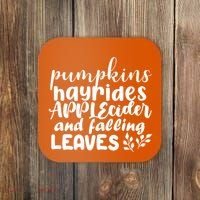Pumpkins Hayrides Apple Cider And Falling Leaves Coaster thumb 0