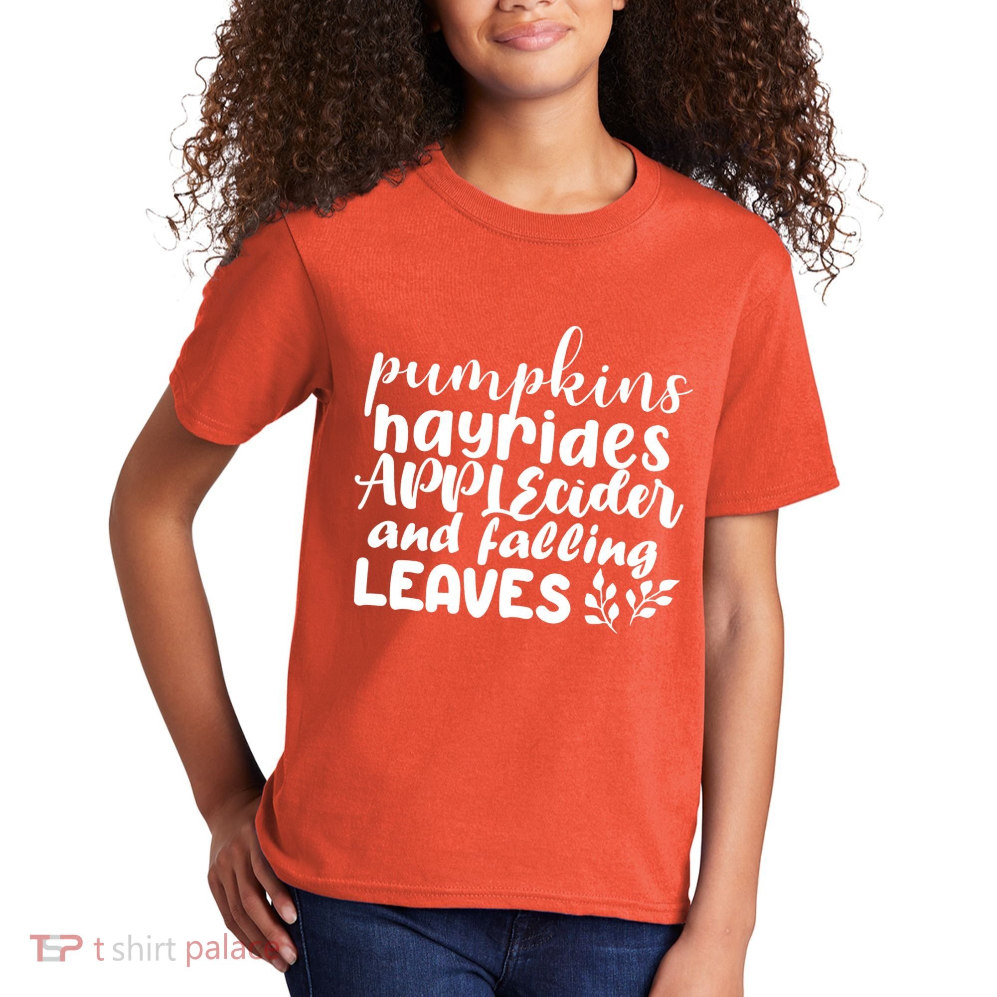 Pumpkins Hayrides Apple Cider And Falling Leaves Kids T-Shirt