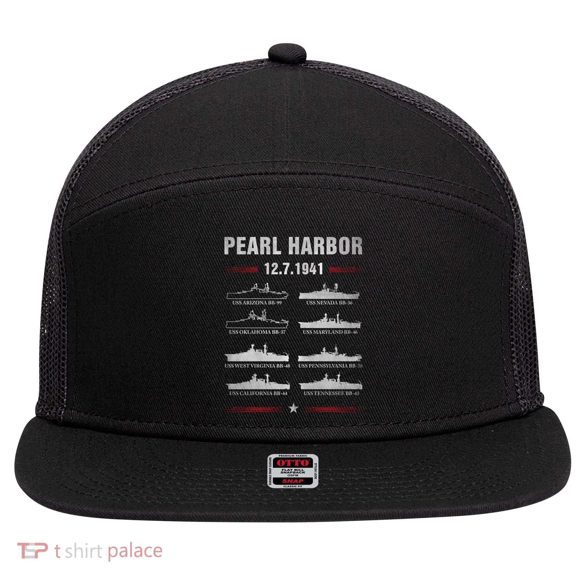 Pearl Harbor Battleship Memorial Day December 7th 1941 Wwii Cute Gift 7 Panel Mesh Trucker Snapback Hat