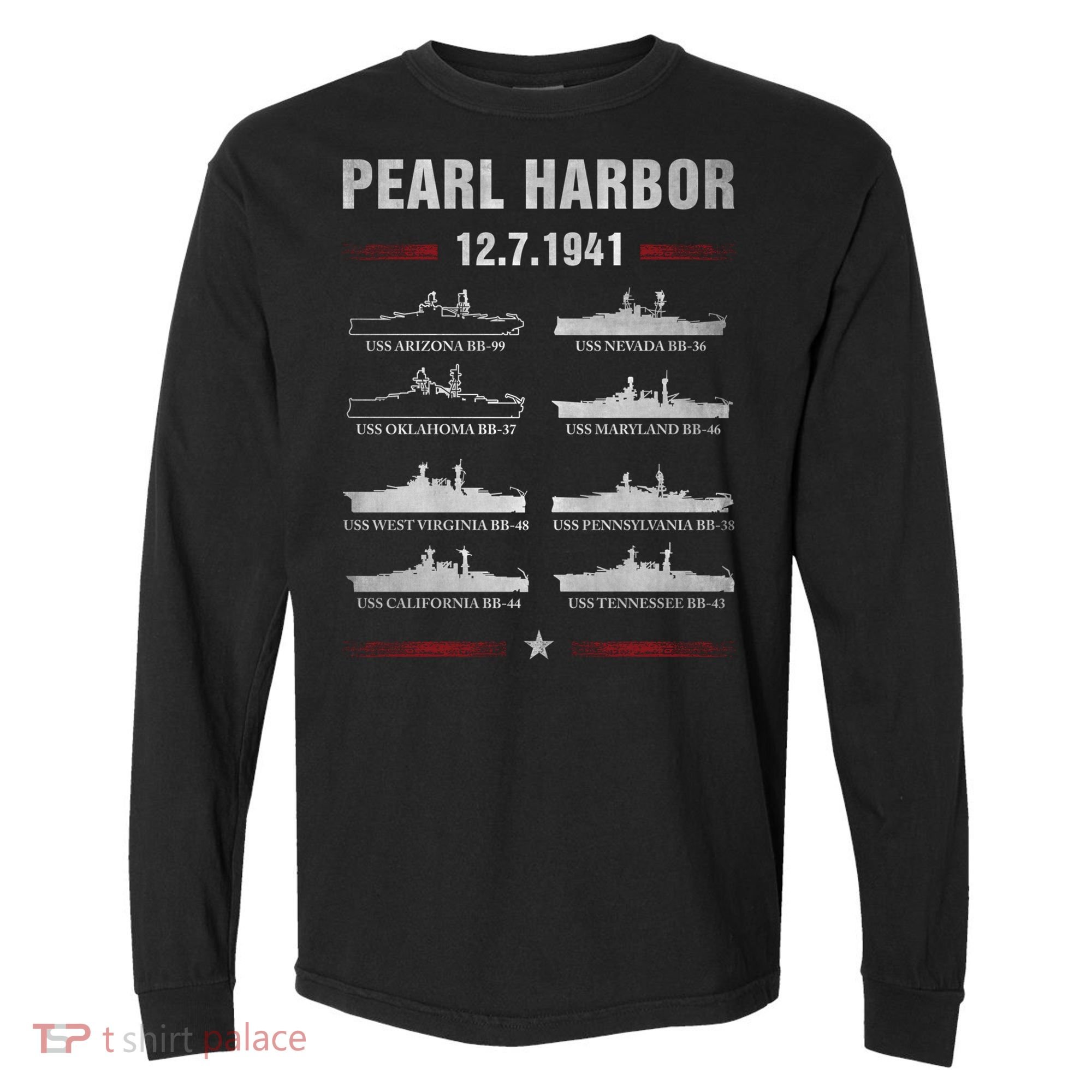 Pearl Harbor Battleship Memorial Day December 7th 1941 Wwii Cute Gift Comfort Colors Heavyweight Long Sleeve T-Shirt